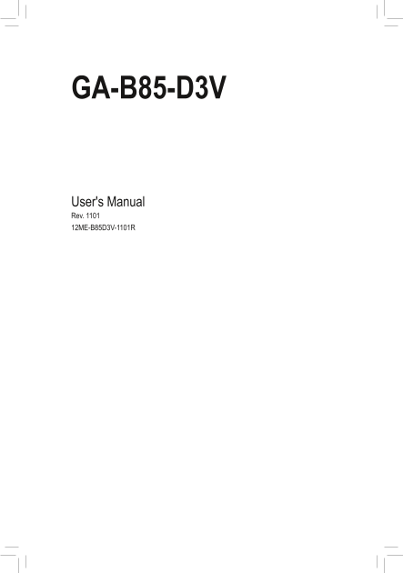 Gigabyte Motherboard GA-B85-D3V (rev.2.x) User Manual - English (Version 1101) - Page 1