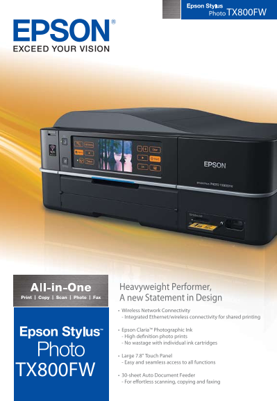 Epson Stylus Photo TX800FW User Guide and Manual - Page 1