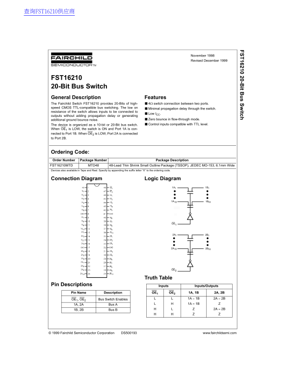 Fairchild FST16210 Data Handbook - Page 1