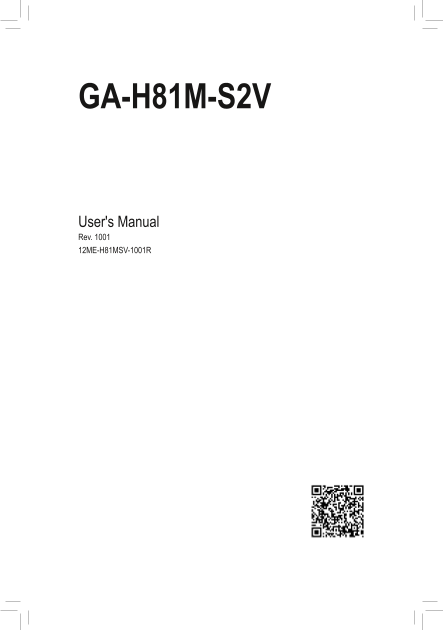 Gigabyte Motherboard GA-H81M-S2V (rev.1.0) User Manual - English (version 1001) - Page 1