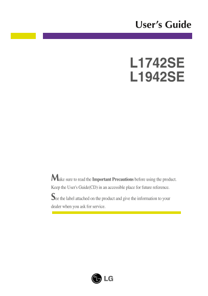 LG L1742SE-BF 19" Monitor User's Manual - English Version - Page 1