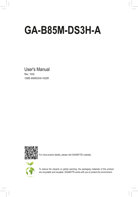 Gigabyte Motherboard GA-B85M-DS3H-A (rev.1.0) User Manual - English (version 1002) - Page 1