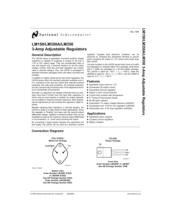National Semiconductor LM150 LM350A LM350 User Guide and Manual - Page 1