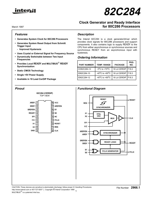 Intel Intersil 82C284 Data Sheet - Page 1