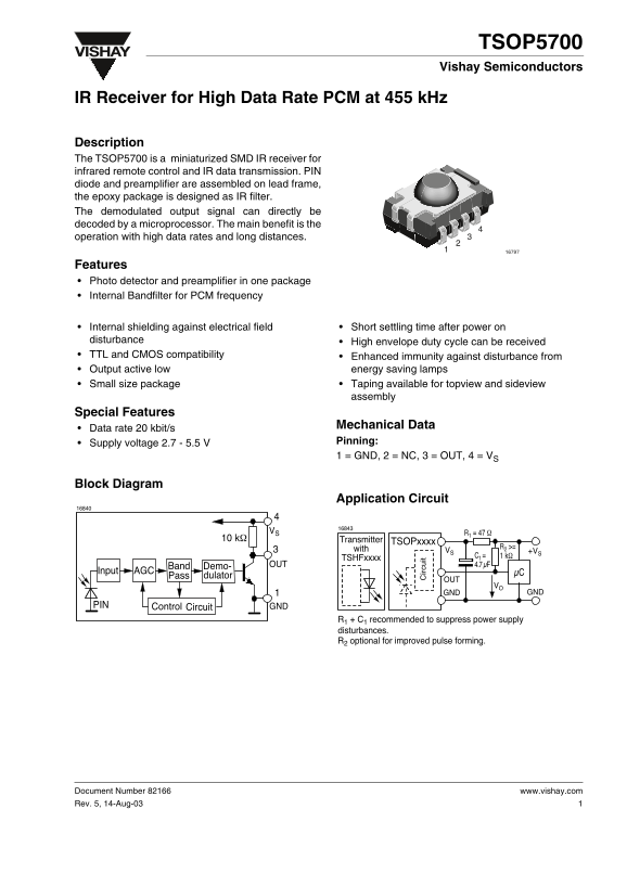 Vishay - TSOP5700 Data Sheet / Manual - Page 1