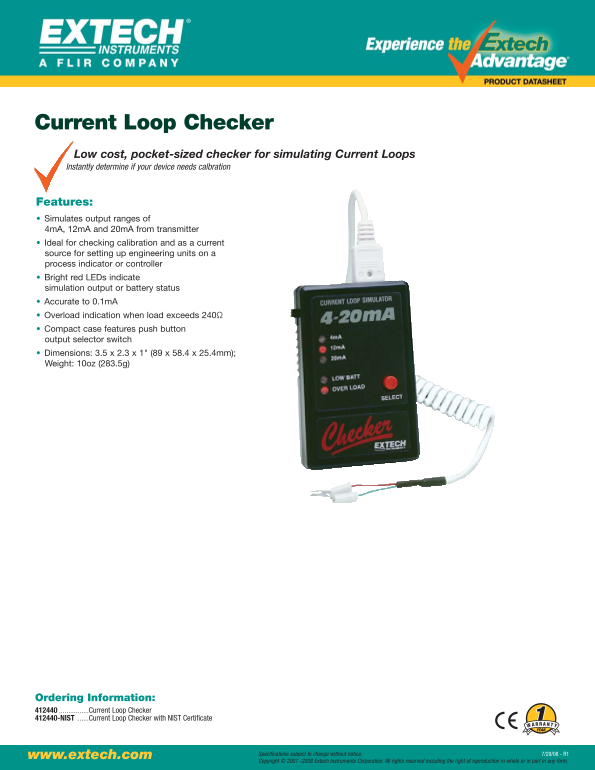 EXTECH 412440 Current Loop Checker User's Guide - Page 1