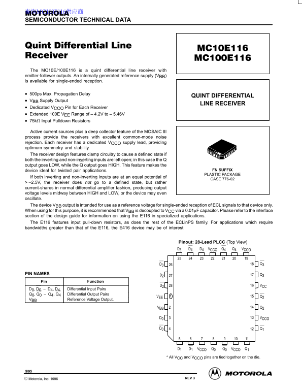 Motorola MC10E116 MC100E116 Data Manual - Page 1