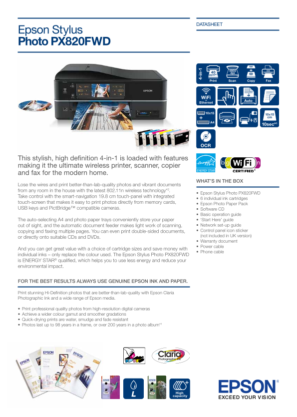 Epson Stylus Photo PX820FWD User's Manual - Page 1