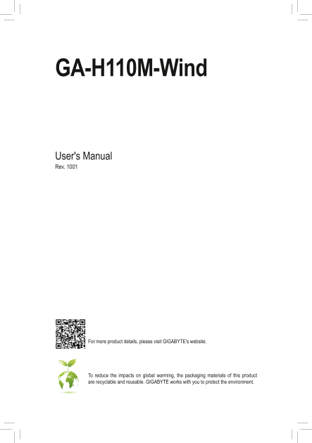 Gigabyte Motherboard GA-H110M-Wind (rev.1.0) User Manual - English (version 1001) - Page 1