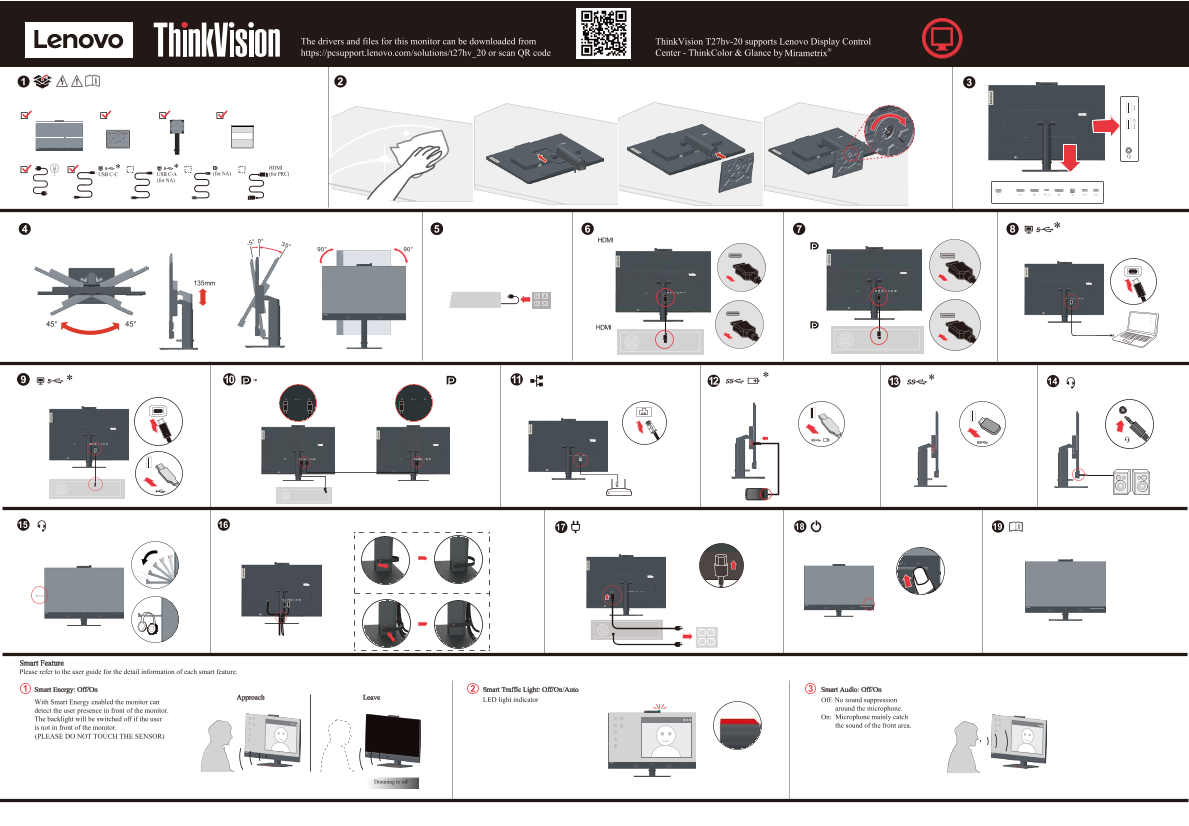 Lenovo ThinkVision T27hv-20 Monitor Quick Setup Guide - Page 1