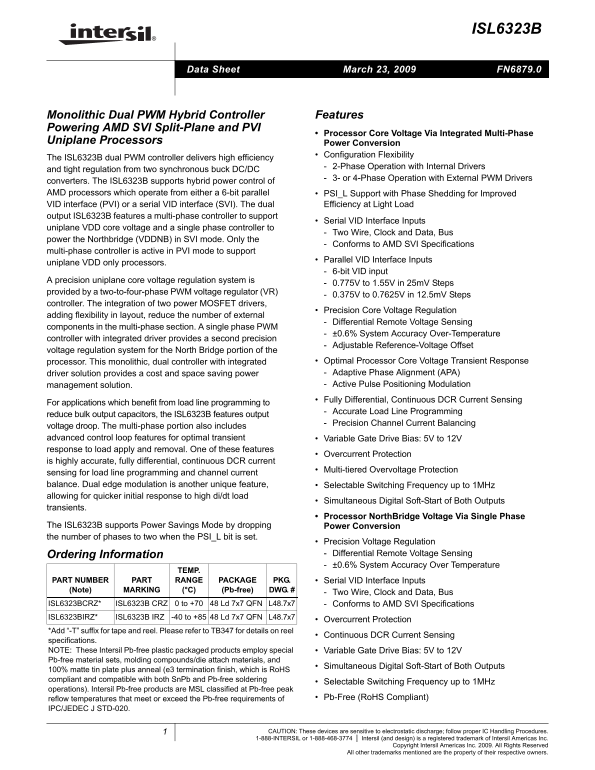 Intel Silicon Intersil ISL6323B Data Sheet - Page 1