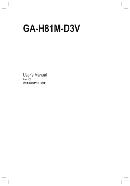 Gigabyte Motherboard GA-H81M-D3V (rev.1.0) User Manual - English (Version 1001) - Page 1