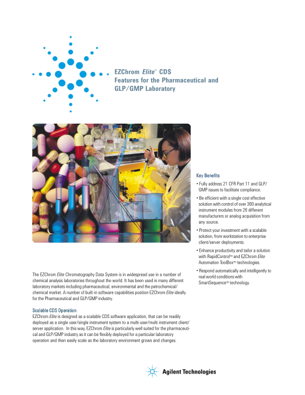 Agilent EZChrom Elite CDS User Guide and Features for the Pharmaceutical Industry - Page 1