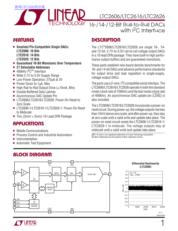 LINEAR TECHNOLOGY LTC2606 Data Sheet User Guide Manual - Page 1