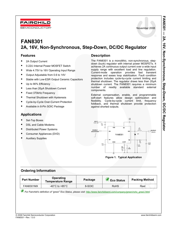 Fairchild Fan8301 Product Specification Sheet - Page 1