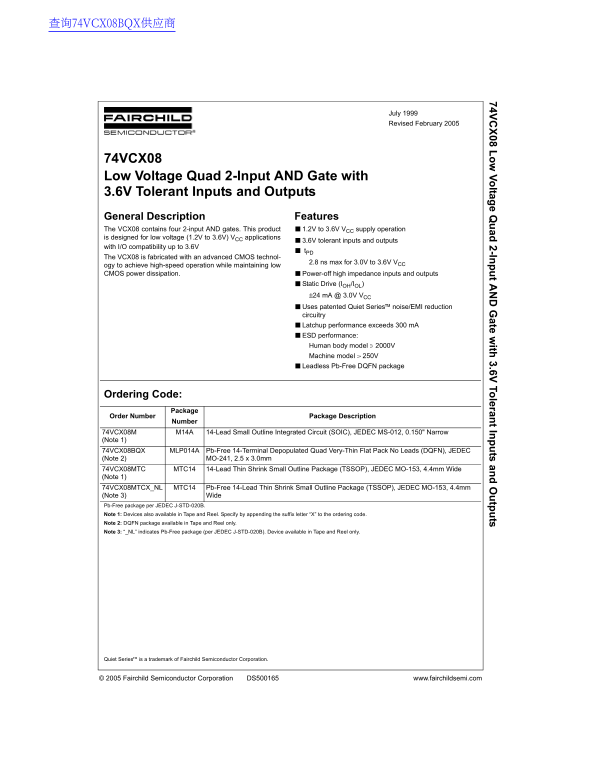 Fairchild 74VCX08 Data Handbook - Page 1