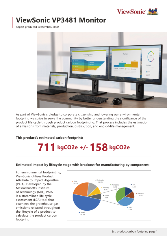ViewSonic VP3481 Monitor Photography Series User Guide - Carbon Footprint Report Owner's Manual - Display & Photography Instructions - Page 1