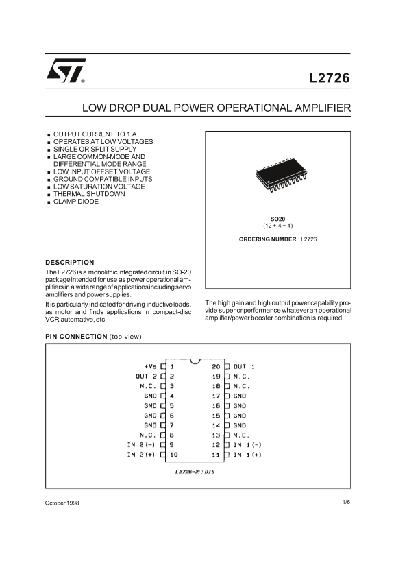 ST L 2-72 6 October 1998 LOW DROP DUAL POWER OPERATIONAL AMPLIFIER - Page 1
