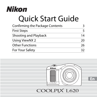 Nikon COOLPIX L620 Quick Start Guide English (for customers in the Americas) - Page 1