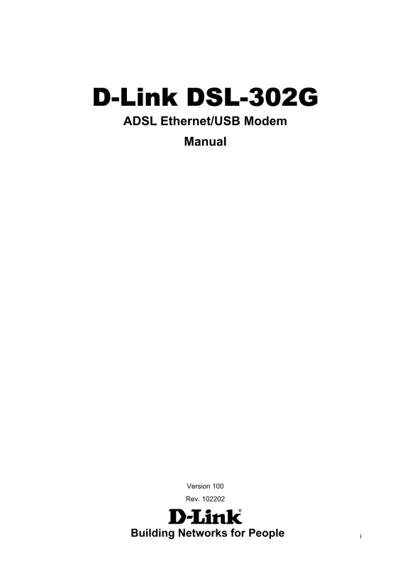 D-Link DSL-302G ADSL Ethernet USB Modem Manual - Page 1