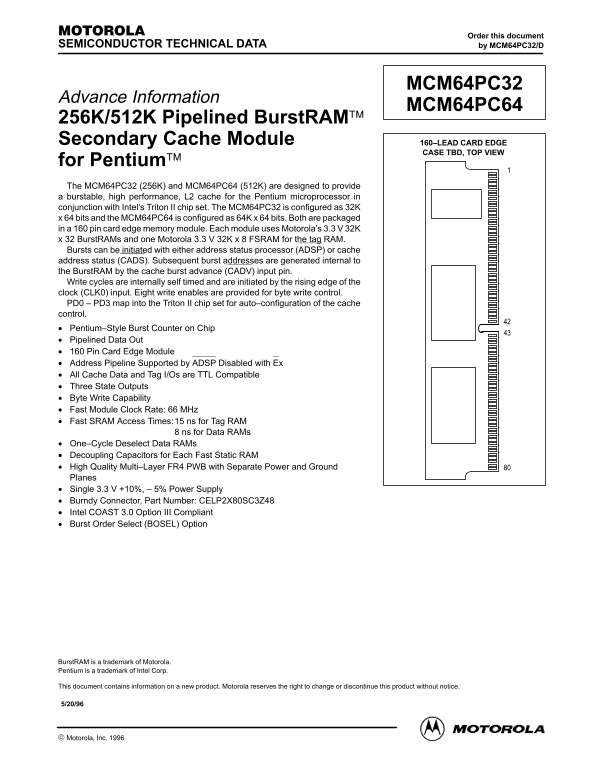MOTOROLA MCM64PC32 MCM64PC64 DATA SHEET - Page 1
