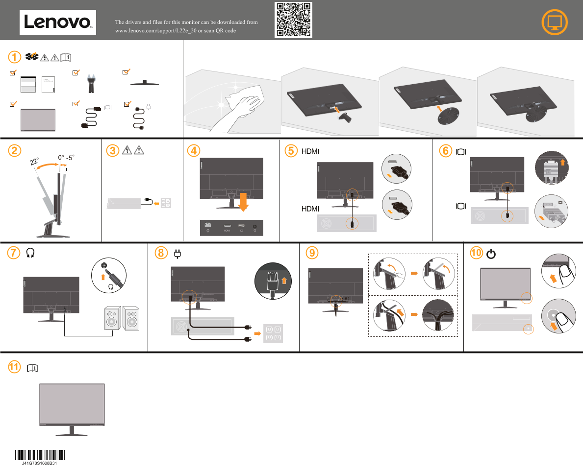 Lenovo L22e-20 Quick Install Guide - Page 1