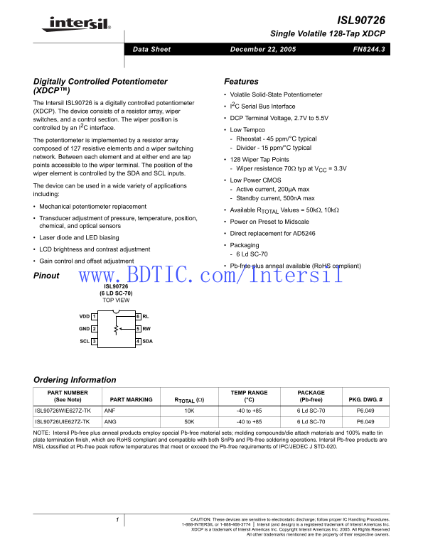 ISL90726 Data Handbook by Intel Silicon (Intersil) - Page 1