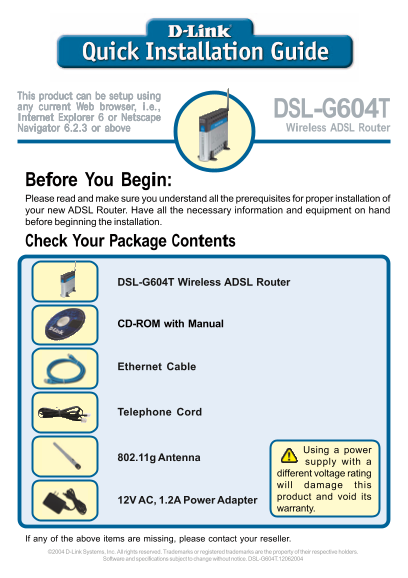 D-Link DSL- G604T User Guide - Page 1