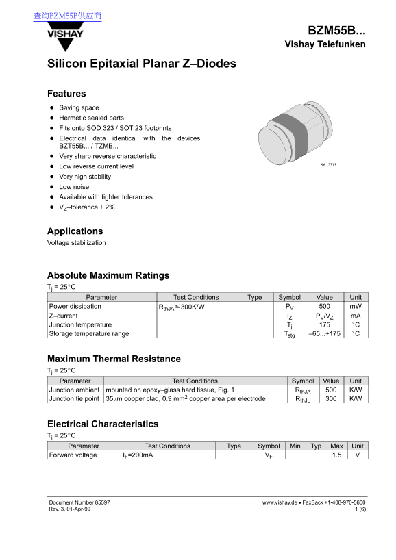 Vishay BZM55B Data Handbook / Specifications / User Guide - Page 1