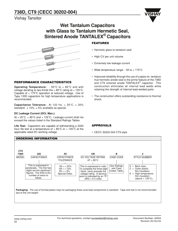 Vishay 738D CT9 (CECC 30202-004) Manual - Page 1