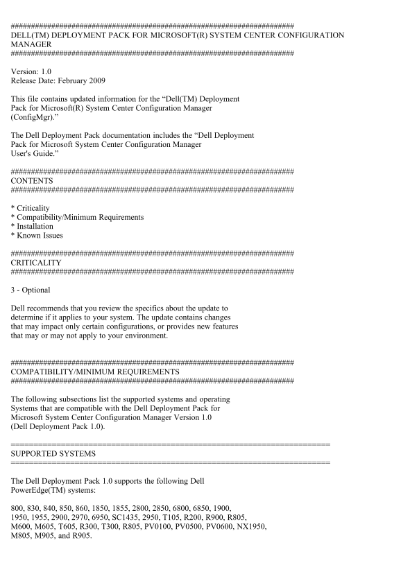 Dell Server Deployment Pack Version 1.0 for Microsoft System Center Configuration Manager README - Page 1