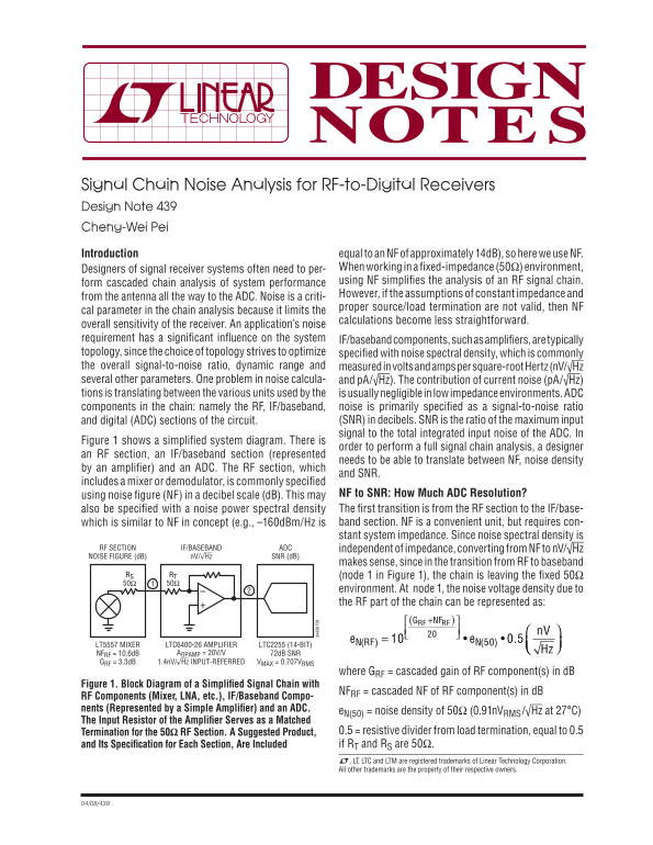 LINEAR Signal Chain Noise Analysis for RF-to-Digital Receivers Design Note 439 Cheng-Wei Pei - Page 1