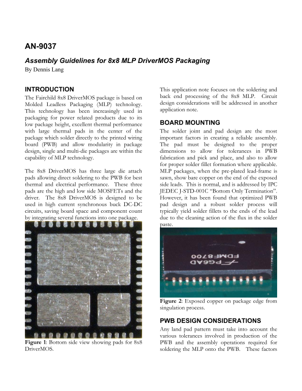 Fairchild Assembly Guidelines for 8x8 MLP Driver MOS Packaging Data Manual - Page 1