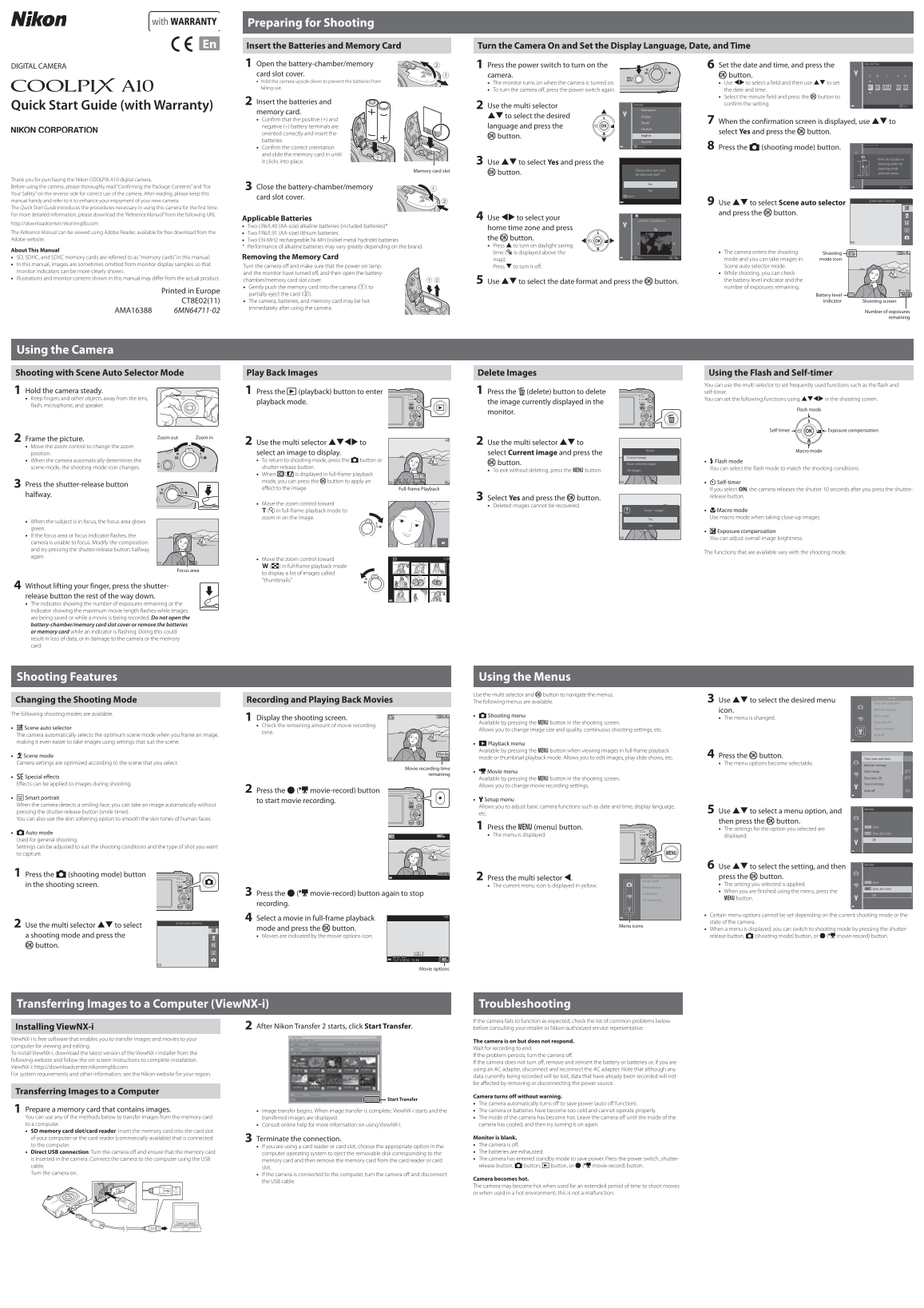 Nikon Compact Digital Cameras COOLPIX A COOLPIX A10 Quick Start Guide (English, for customers in Europe) - Page 1