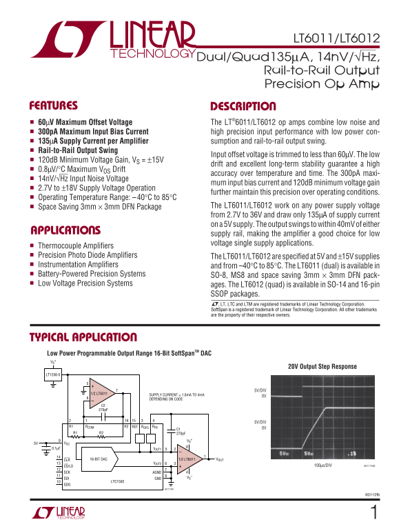 LINEAR TECHNOLOGY LT6011 LT6012 User's Manual - Page 1