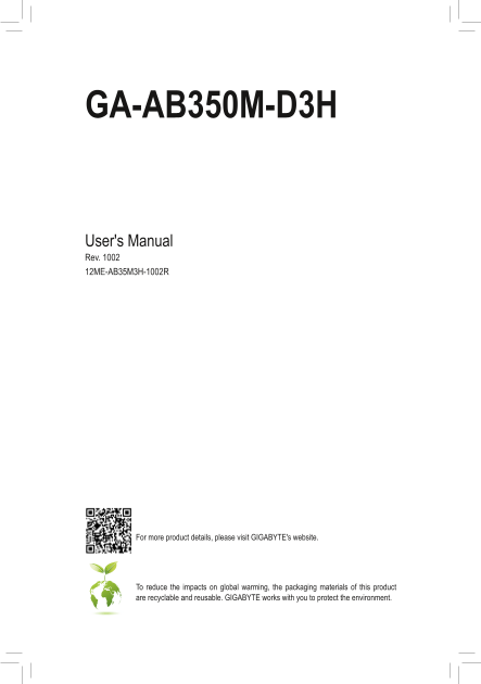 Gigabyte Motherboard GA-AB350M-DSH (rev. 1.0) User Manual - English (version 1002) - Page 1