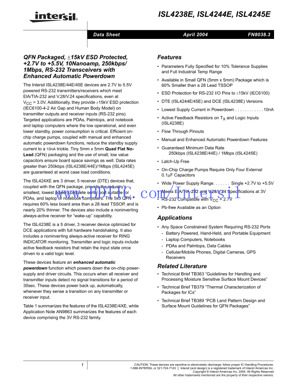 ISL4244E datasheet for Intel(Intersil) ISL4244E - Page 1
