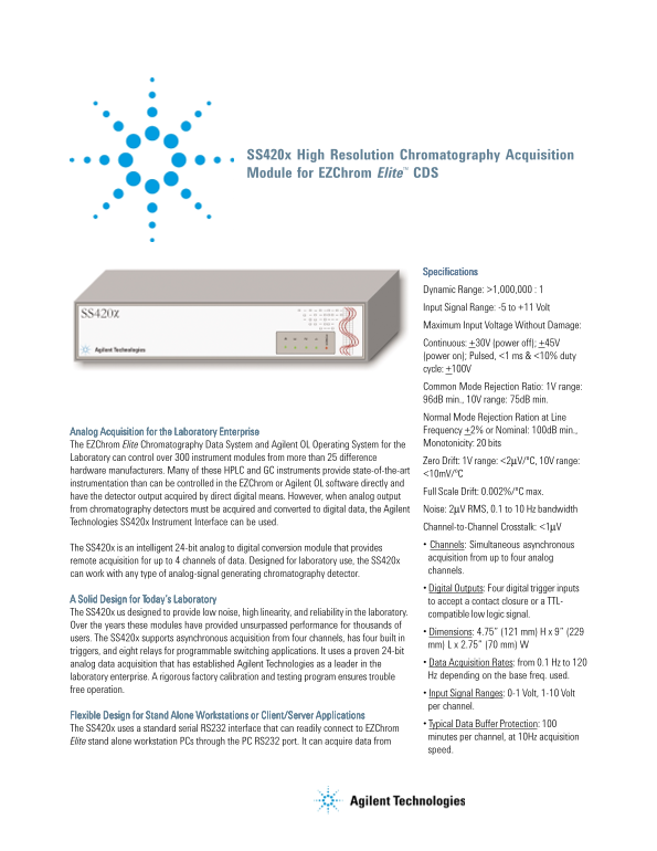Agilent SS420x High Resolution Chromatography Acquisition Module User Guide for EZChrom Elite - Page 1