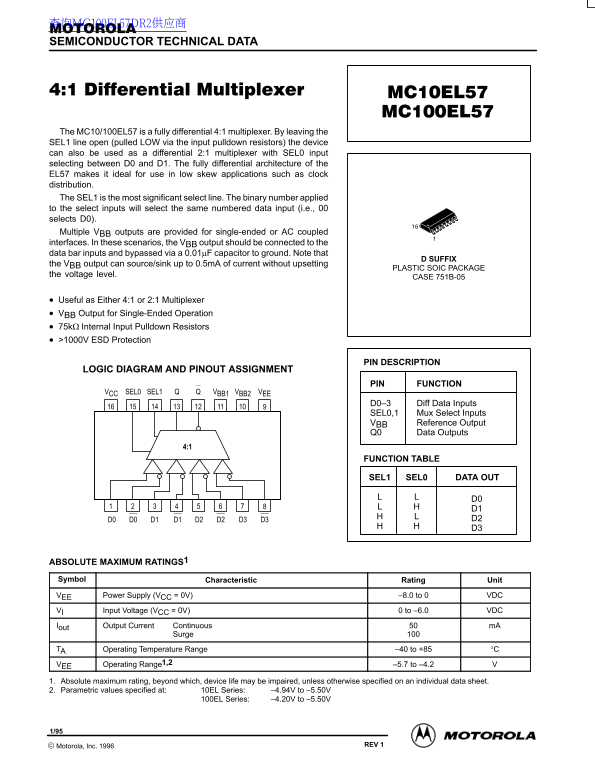 MOTOROLA MC10EL57 MC100EL57 User Guide and Technical Specifications (Part 2) - Page 1