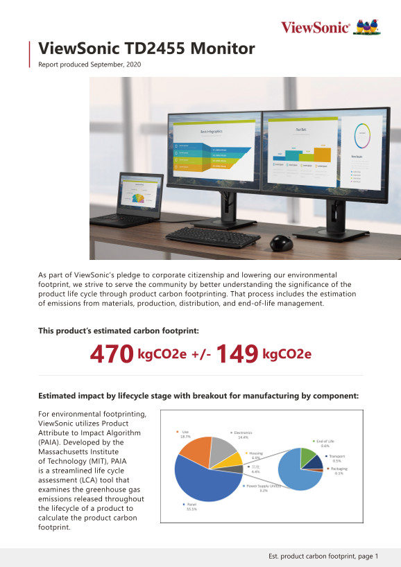 ViewSonic TD2455 Touch Display Series User Guide Carbon Footprint Report Owner's Manual - Monitor User Manual - Page 1