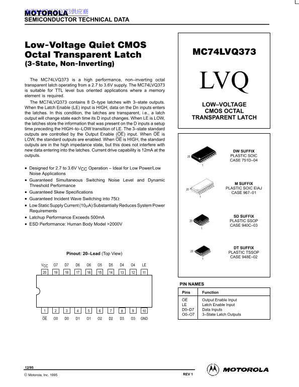 Motorola MC74LVQ373 Data Sheet - Page 1