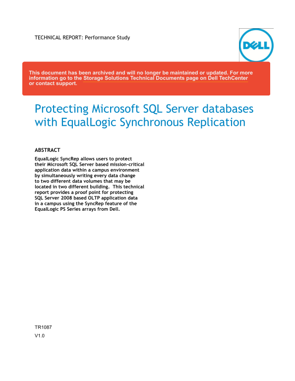 Protecting Microsoft SQL Server databases with EqualLogic Synchronous Replication User Guide - Page 1