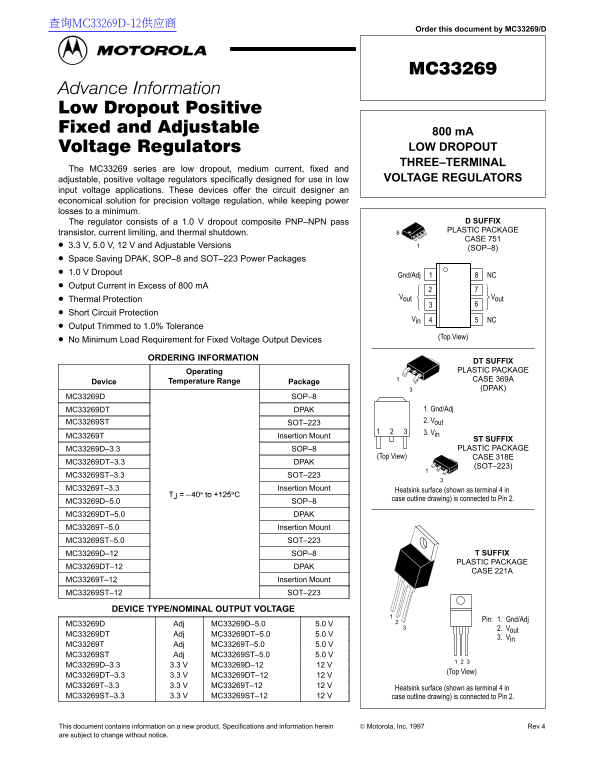 MOTOROLA MC33269 Data Sheet - Page 1