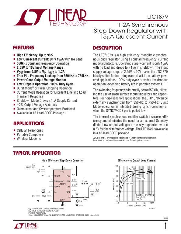 LINEAR TECHNOLOGY LTC1879 User's Manual - Page 1