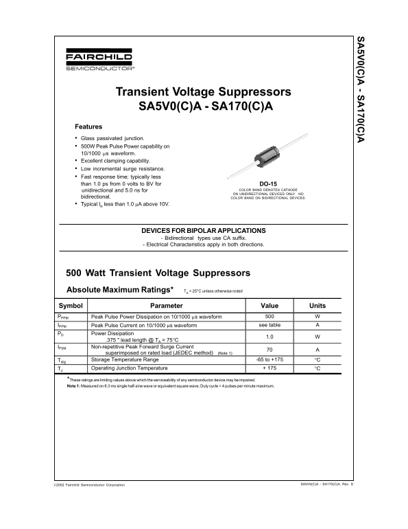 Fairchild SA5V0(C)A - SA170(C)A Data Handbook - Page 1
