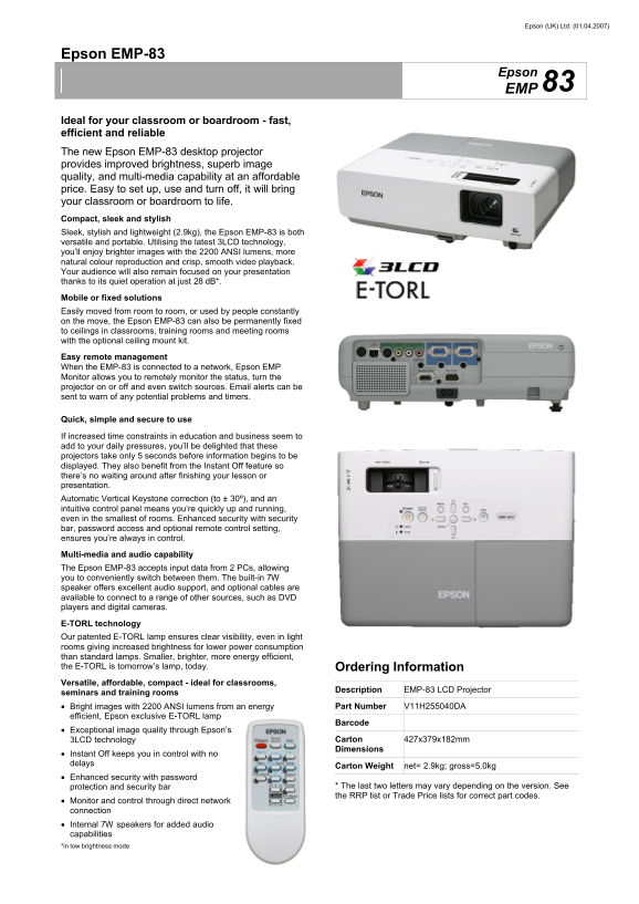 EPSON EMP-83 User's Manual - Page 1