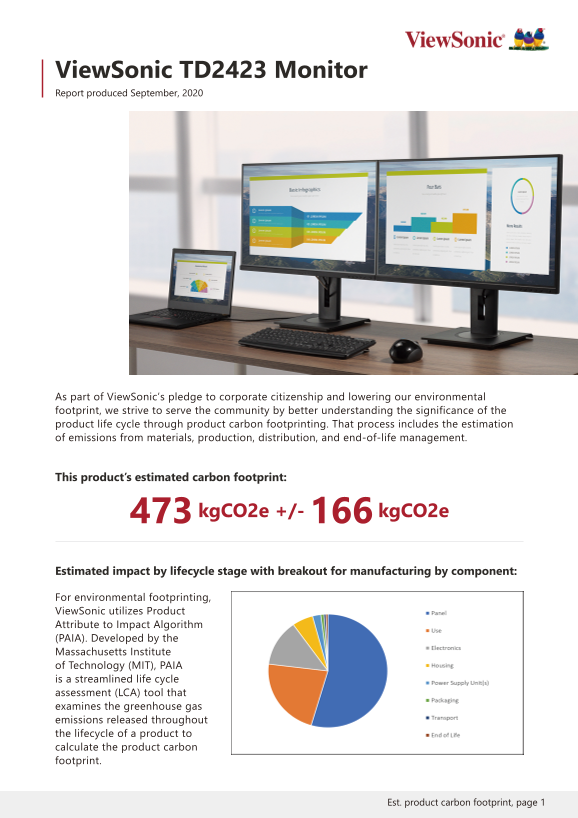 ViewSonic TD2423 Touch Display Series User Guide Carbon Footprint Report Owner's Manual - Page 1