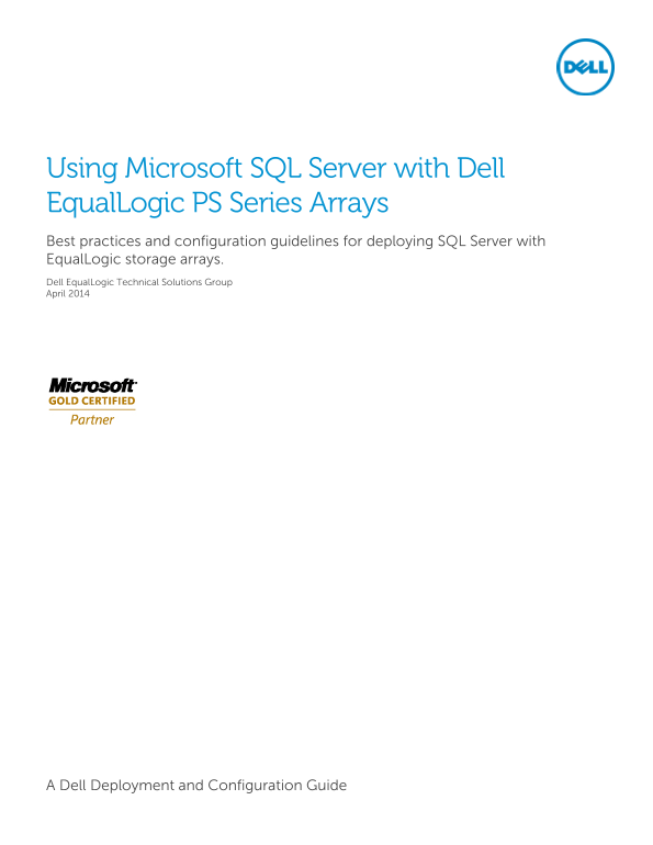 Using Microsoft SQL Server with Dell EqualLogic PS Series Arrays Owner's Manual - Page 1