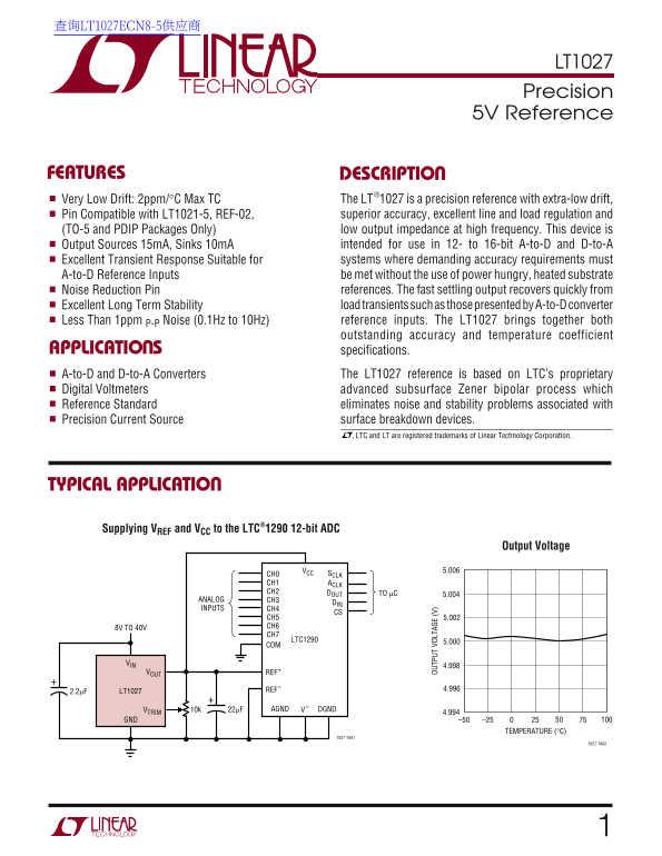 LINEAR TECHNOLOGY LT1027 Data Sheet - Page 1