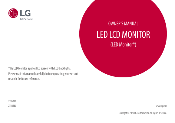 LG Monitor 20~29 inches 27UN880-BA CN Product Specifications English - Page 1